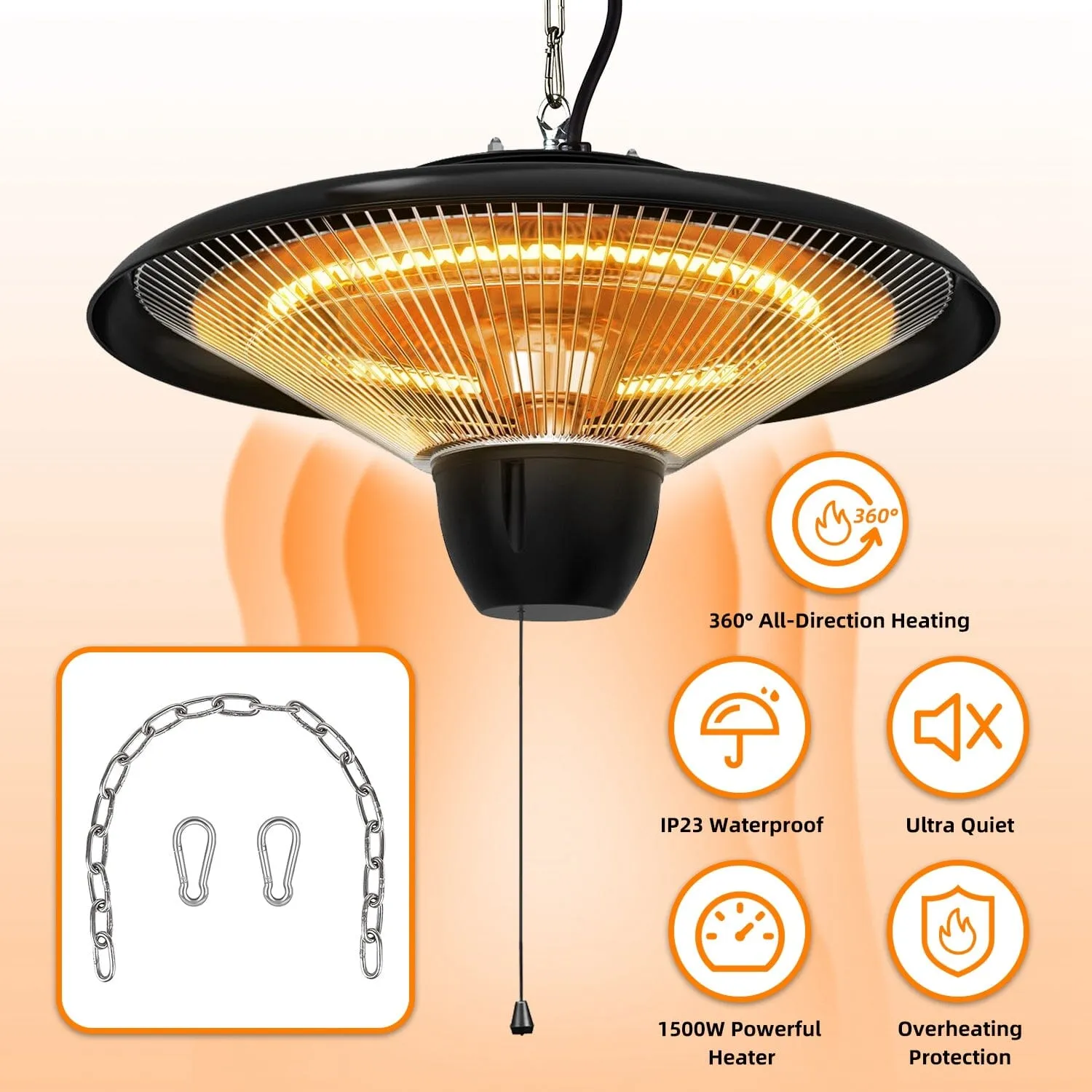 1500W Outdoor Hanging Patio Ultra-Quiet Electric Heating Lamp