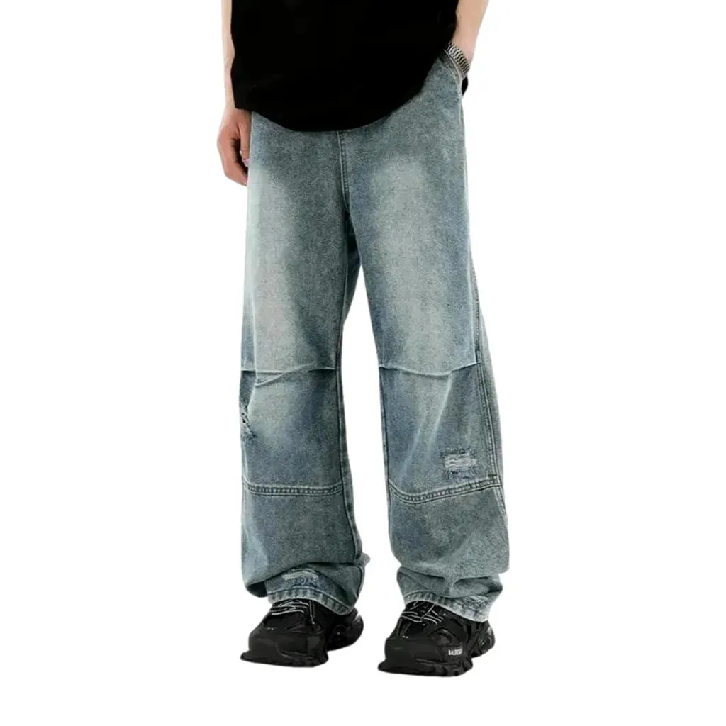 Abraded distressed boho men's jeans