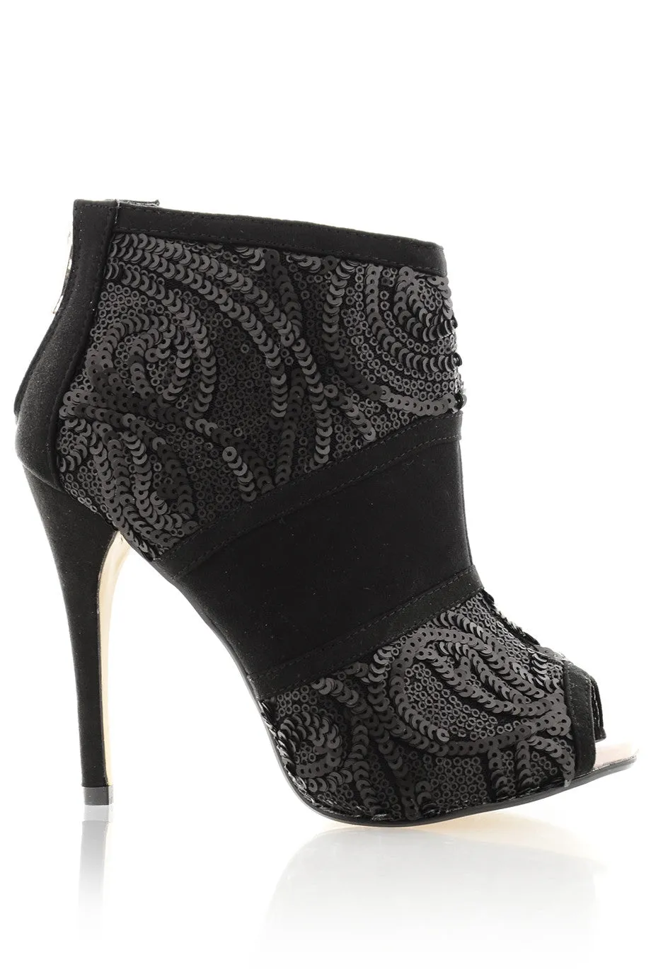 ADMIRANDA Black Sequin Peep Toe Ankle Boots