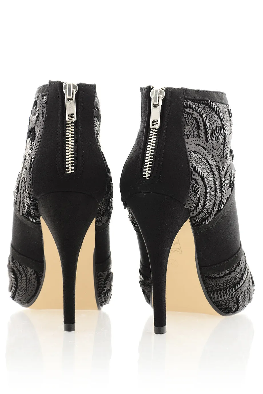 ADMIRANDA Black Sequin Peep Toe Ankle Boots