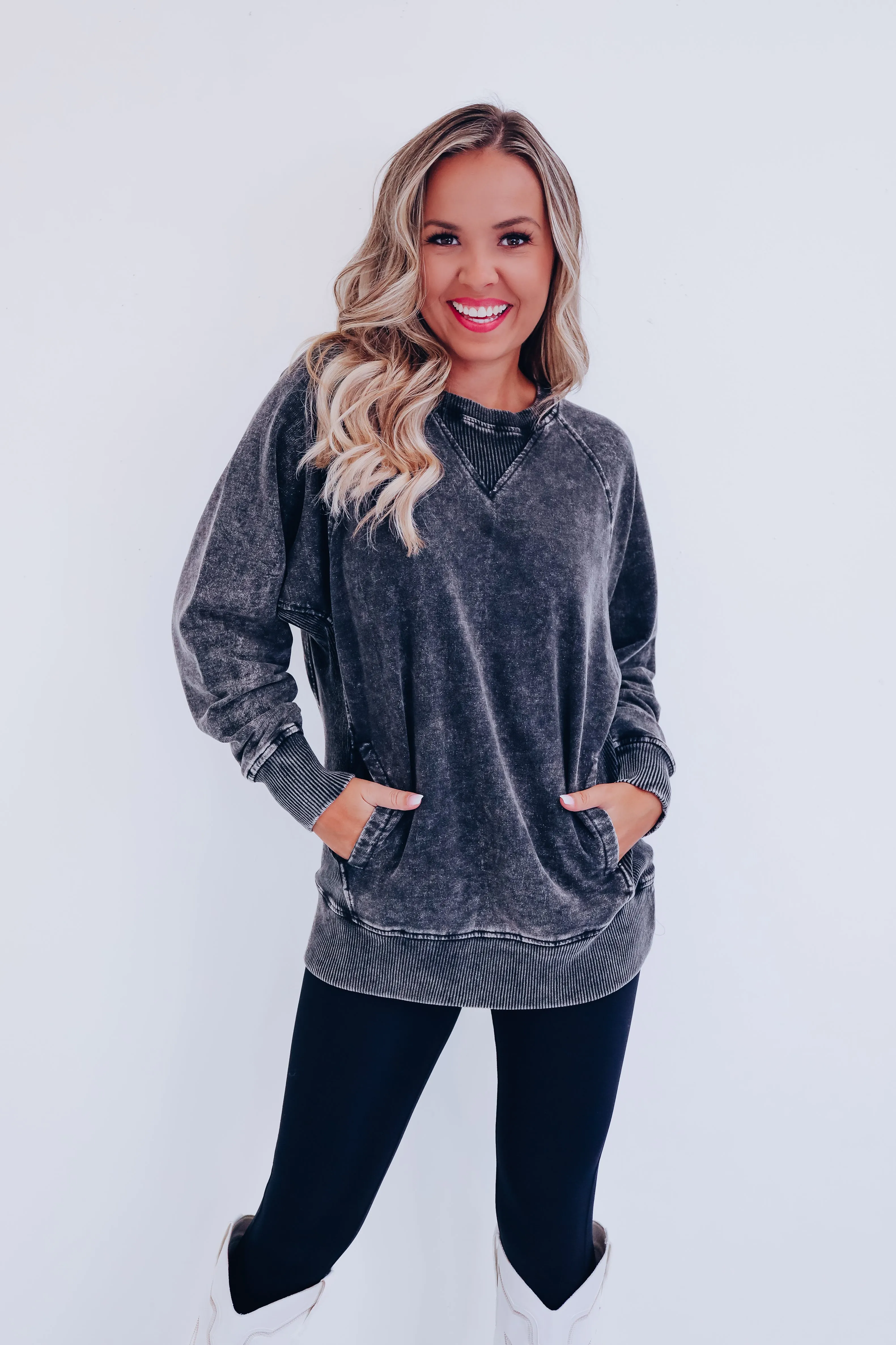 Amelia Acid Washed Sweatshirt - Ash Black