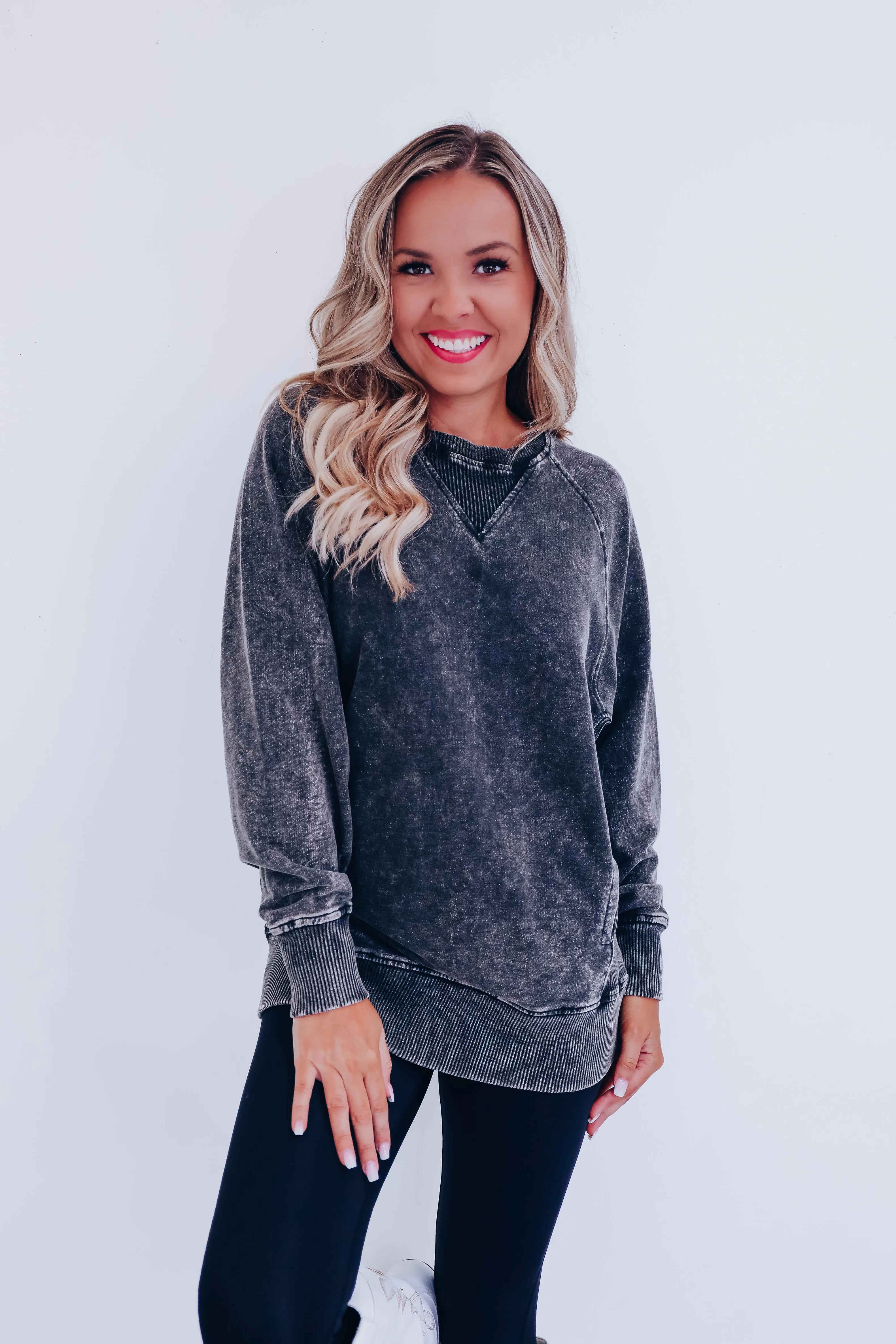 Amelia Acid Washed Sweatshirt - Ash Black