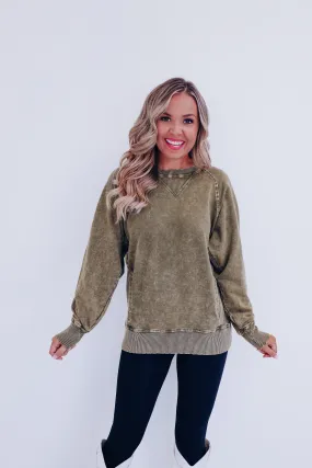 Amelia Acid Washed Sweatshirt - Dark Olive