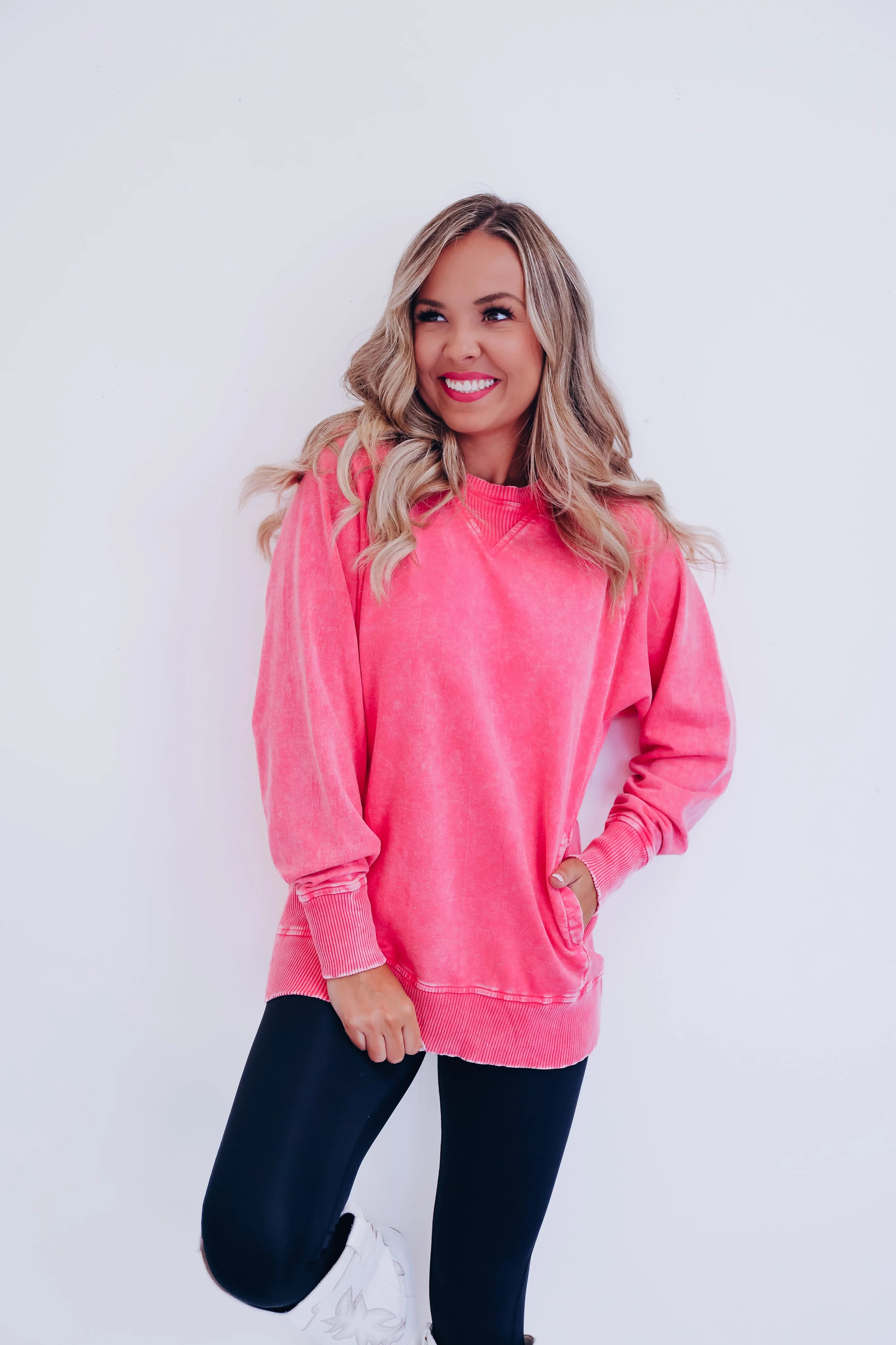 Amelia Acid Washed Sweatshirt - Pink