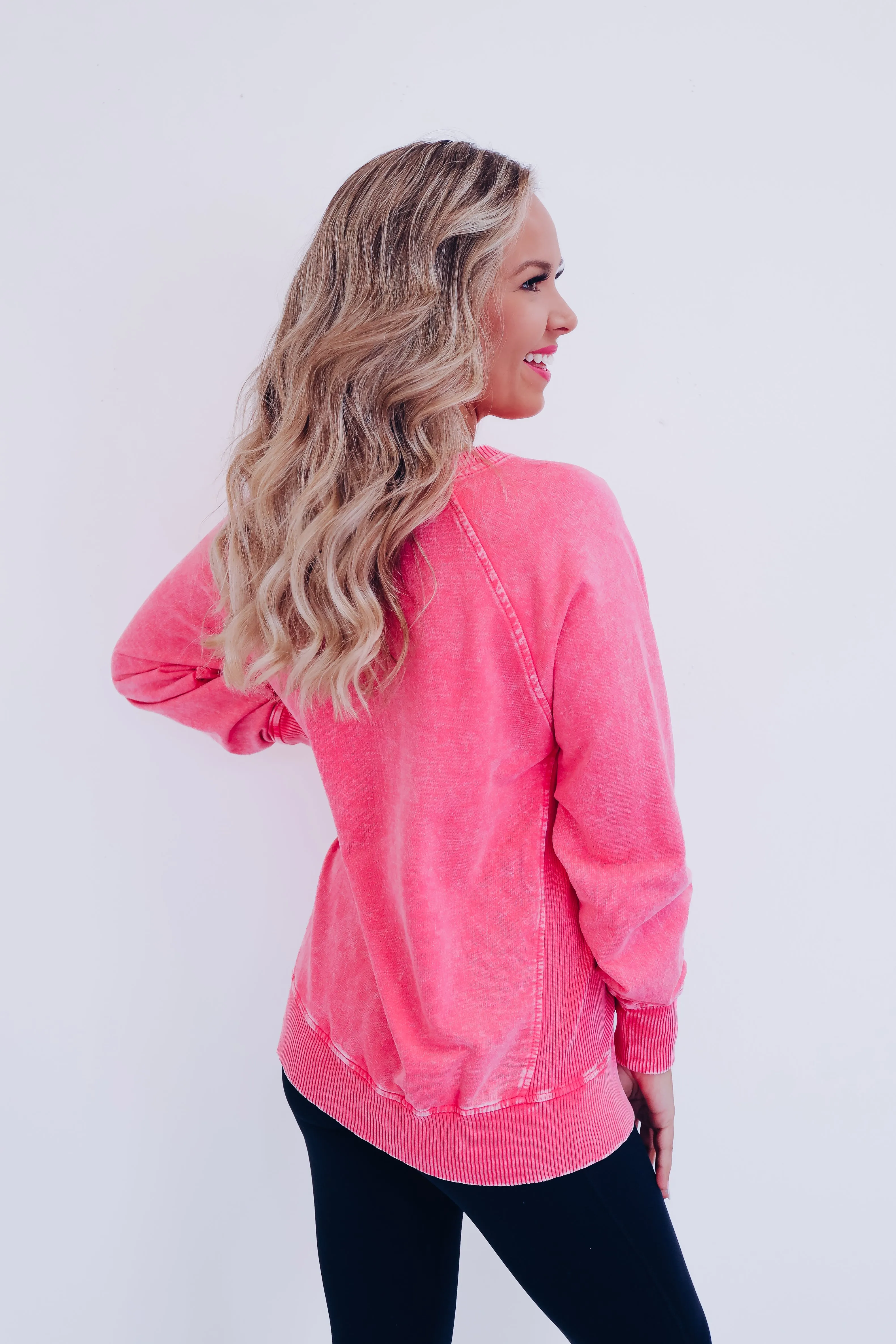 Amelia Acid Washed Sweatshirt - Pink