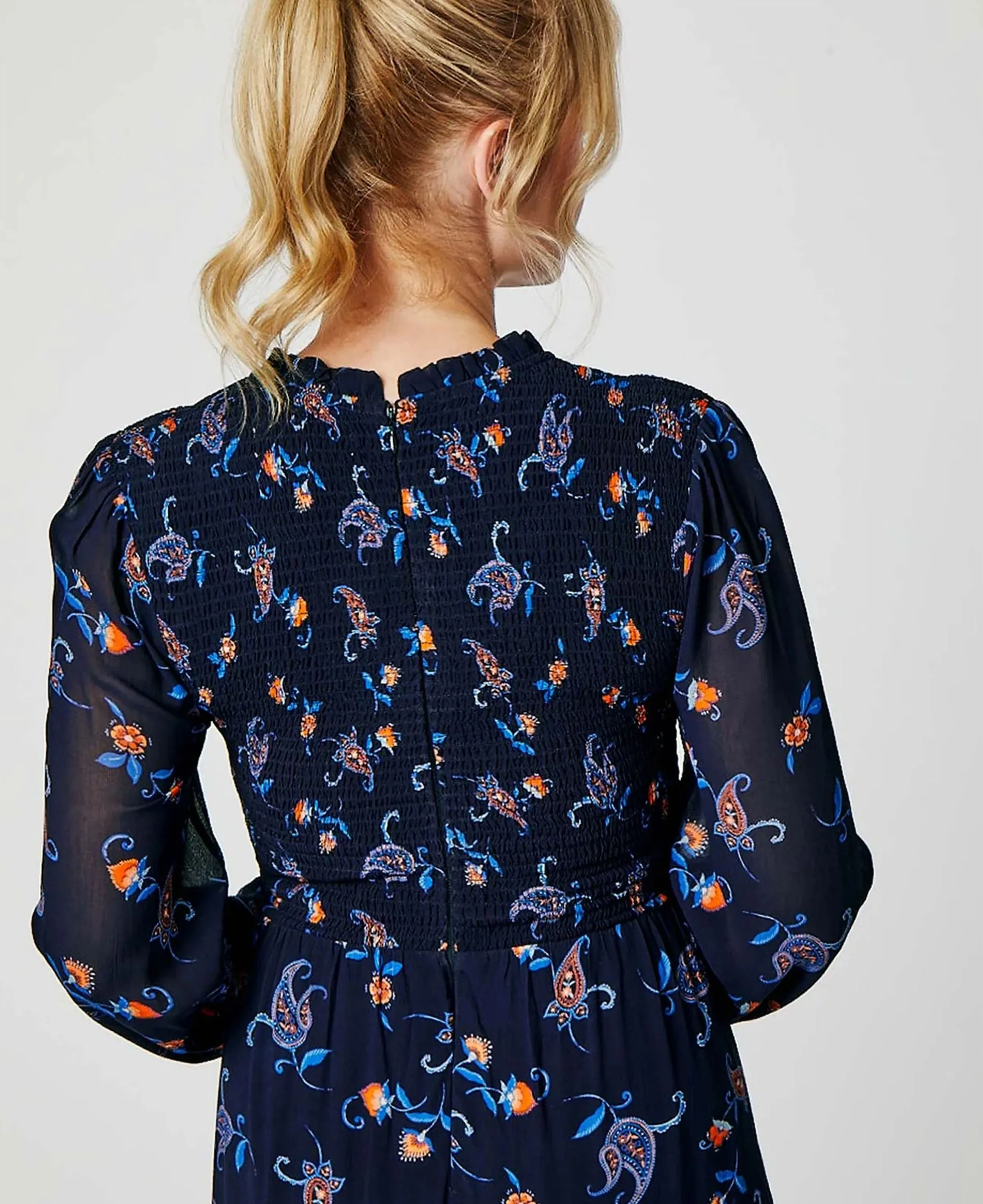 Arabelle Dress - Budding Paisley Navy/Orange