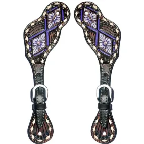 Bar H Equine Purple Floral Leather Spur Straps