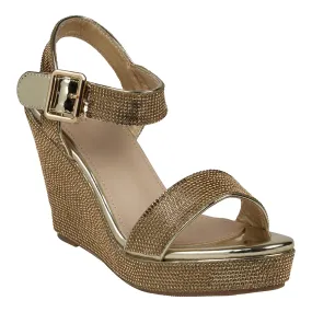 Betty Gold Embellished Slingback Wedge Sandals