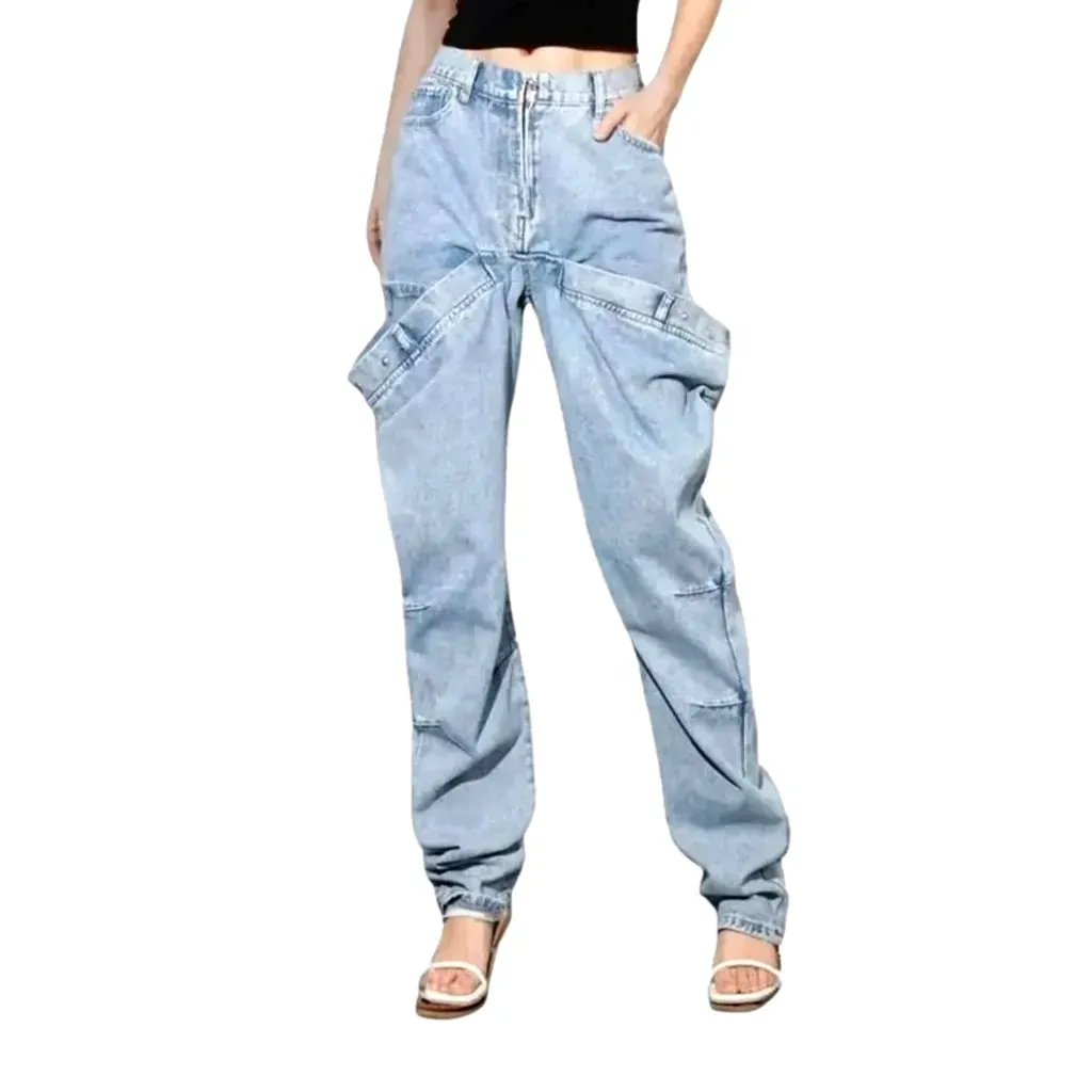 Boho style roomy fit high-waist women's jeans