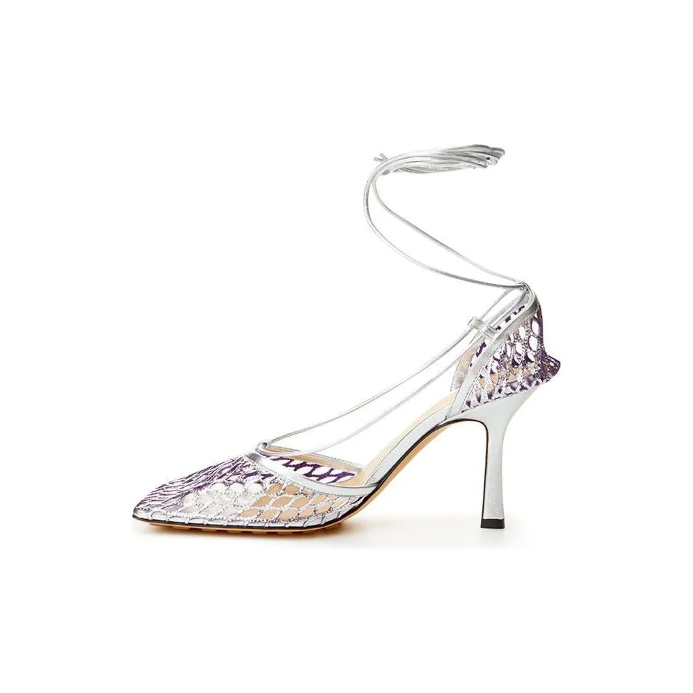 Bottega Veneta Silver Cotton Leather Sandals