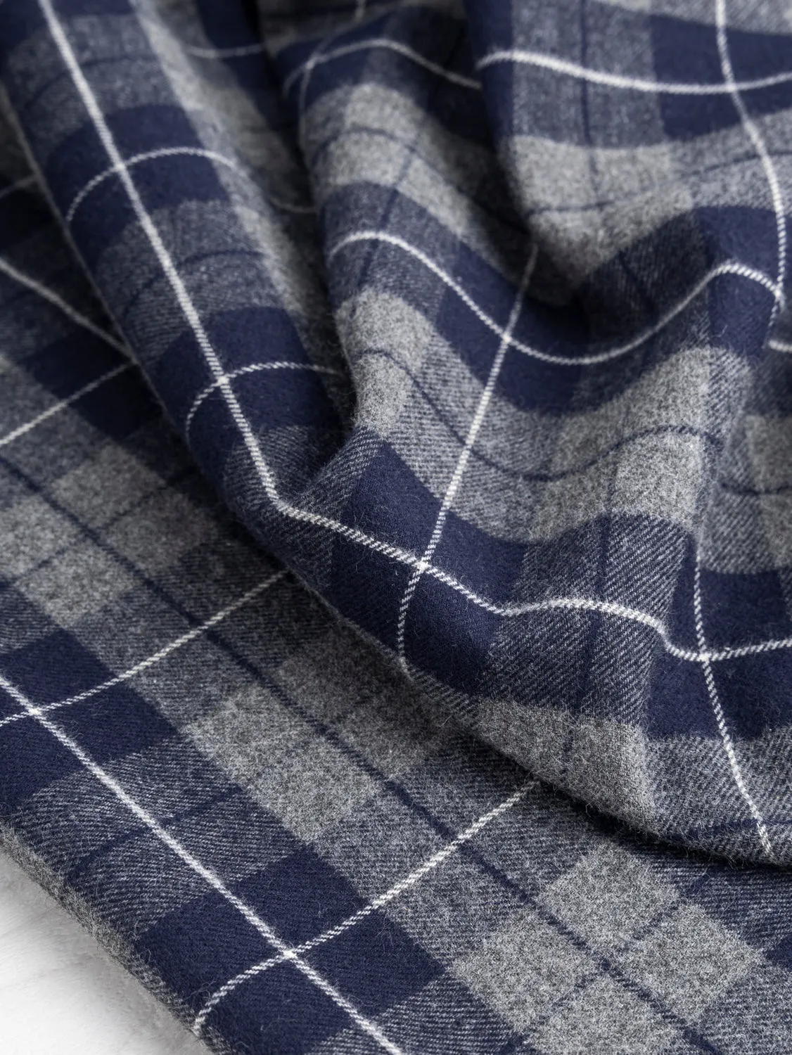 Check Cotton Flannel Twill - Navy   Grey