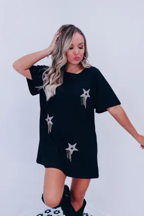 Comet Rhinestone T-Shirt Dress - Black