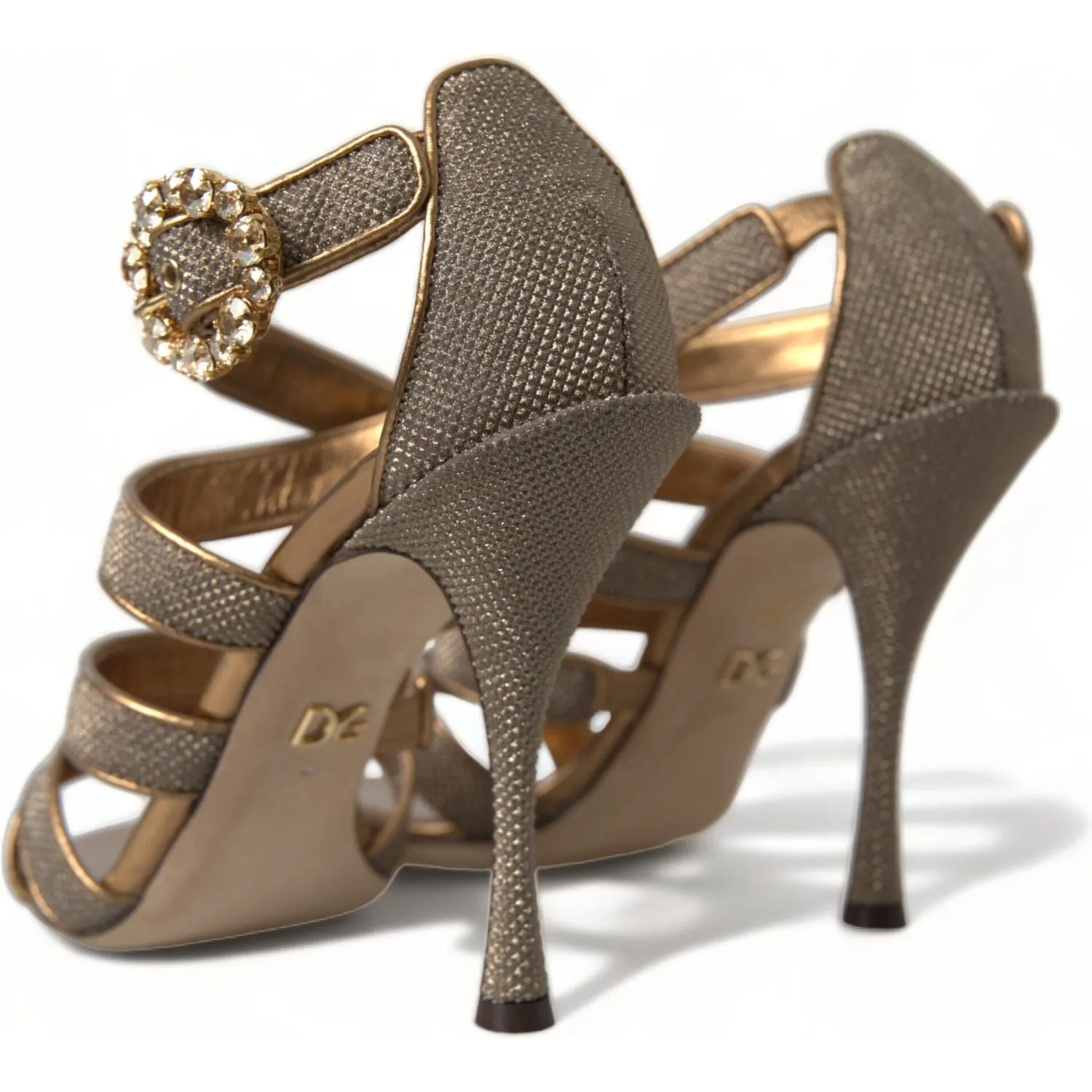 Dolce & Gabbana Bronze Crystal Stiletto Heels Sandals