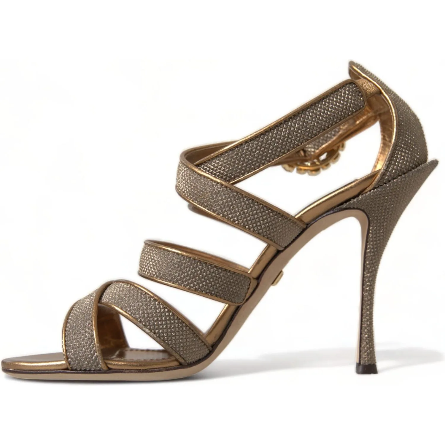 Dolce & Gabbana Bronze Crystal Stiletto Heels Sandals