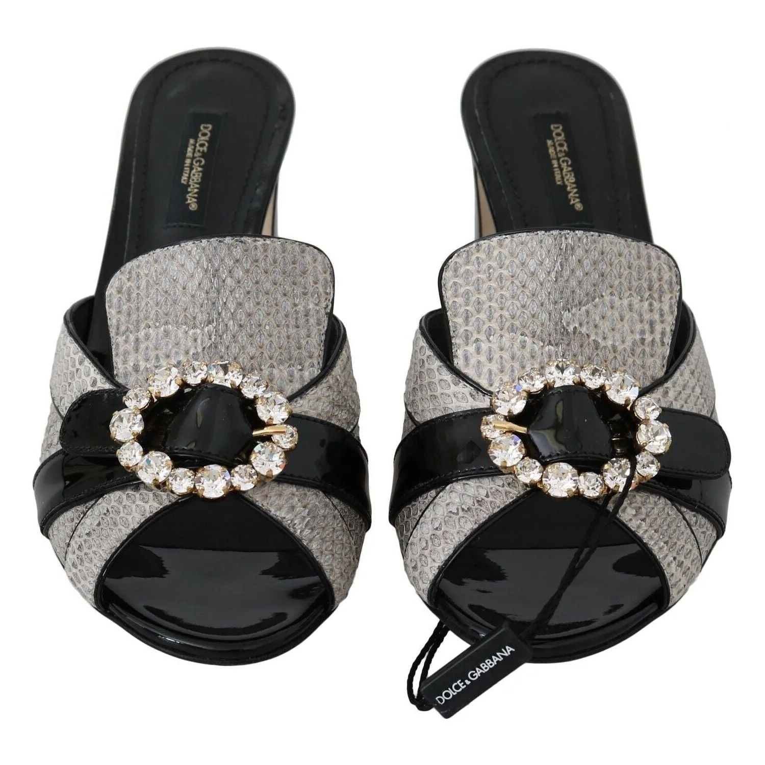 Dolce & Gabbana Crystal-Embellished Exotic Leather Sandals