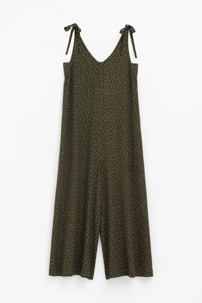 Stylish Elk The Label Jorunn Jumpsuit - Olive and Pink Micro Spot Print