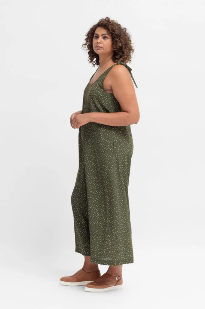 Stylish Elk The Label Jorunn Jumpsuit - Olive and Pink Micro Spot Print