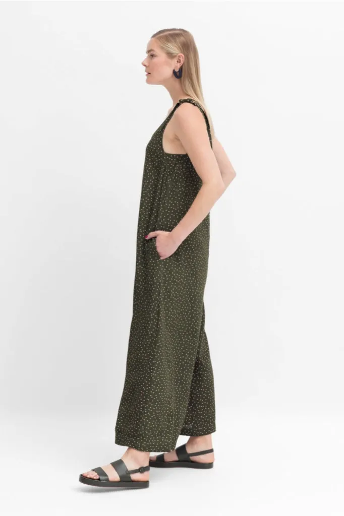 Stylish Elk The Label Jorunn Jumpsuit - Olive and Pink Micro Spot Print