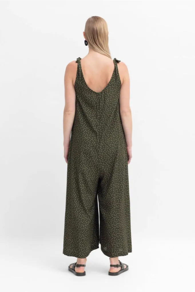 Stylish Elk The Label Jorunn Jumpsuit - Olive and Pink Micro Spot Print