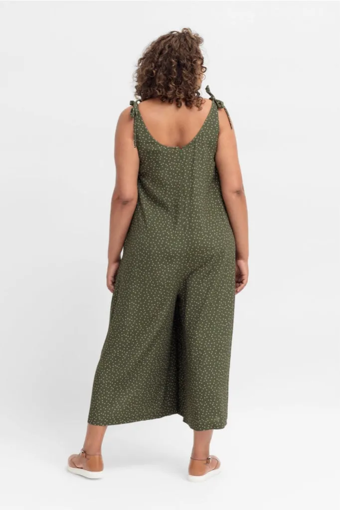 Stylish Elk The Label Jorunn Jumpsuit - Olive and Pink Micro Spot Print