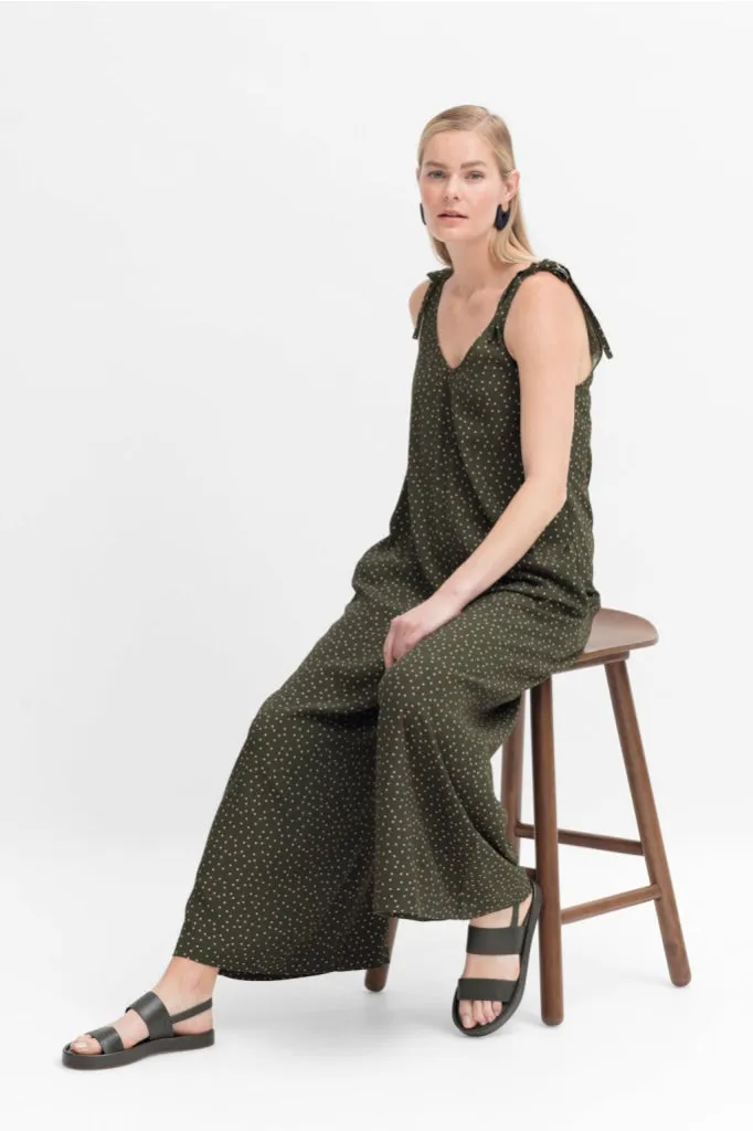 Stylish Elk The Label Jorunn Jumpsuit - Olive and Pink Micro Spot Print