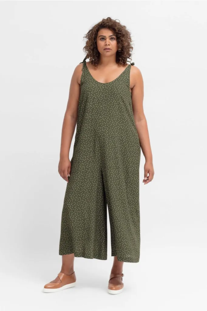 Stylish Elk The Label Jorunn Jumpsuit - Olive and Pink Micro Spot Print