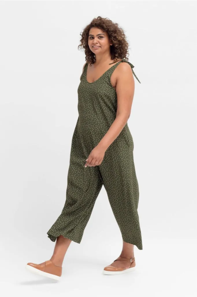 Stylish Elk The Label Jorunn Jumpsuit - Olive and Pink Micro Spot Print