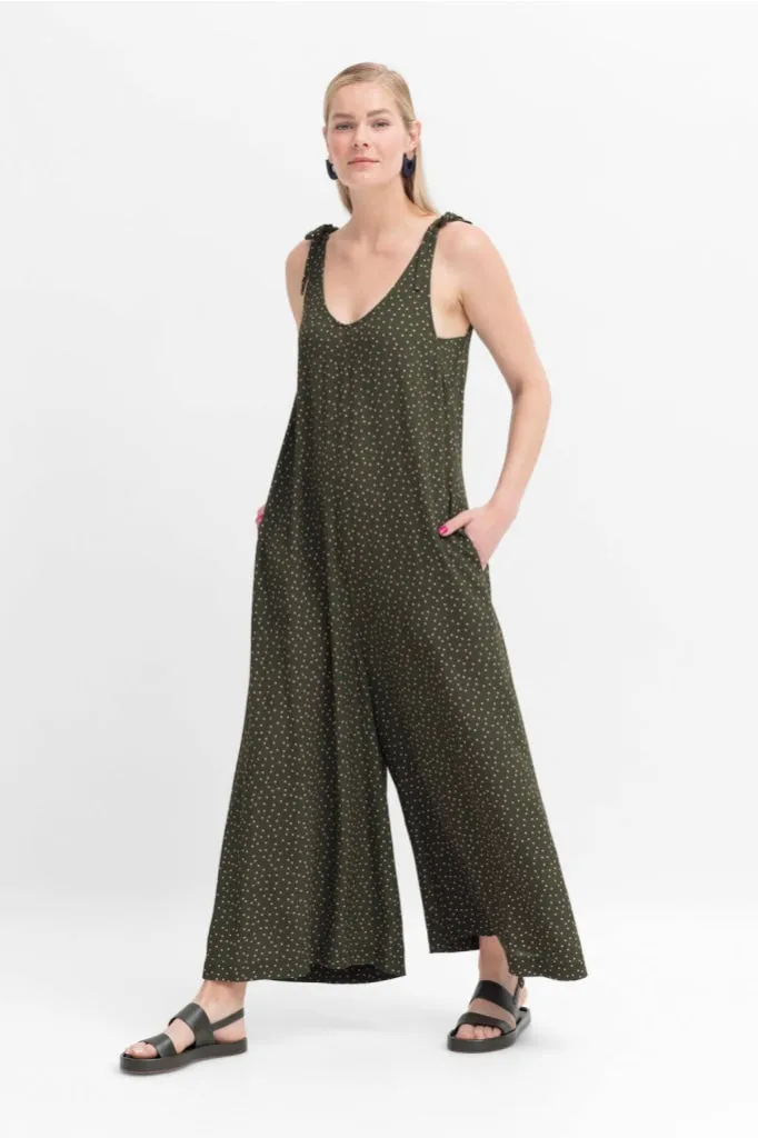 Stylish Elk The Label Jorunn Jumpsuit - Olive and Pink Micro Spot Print