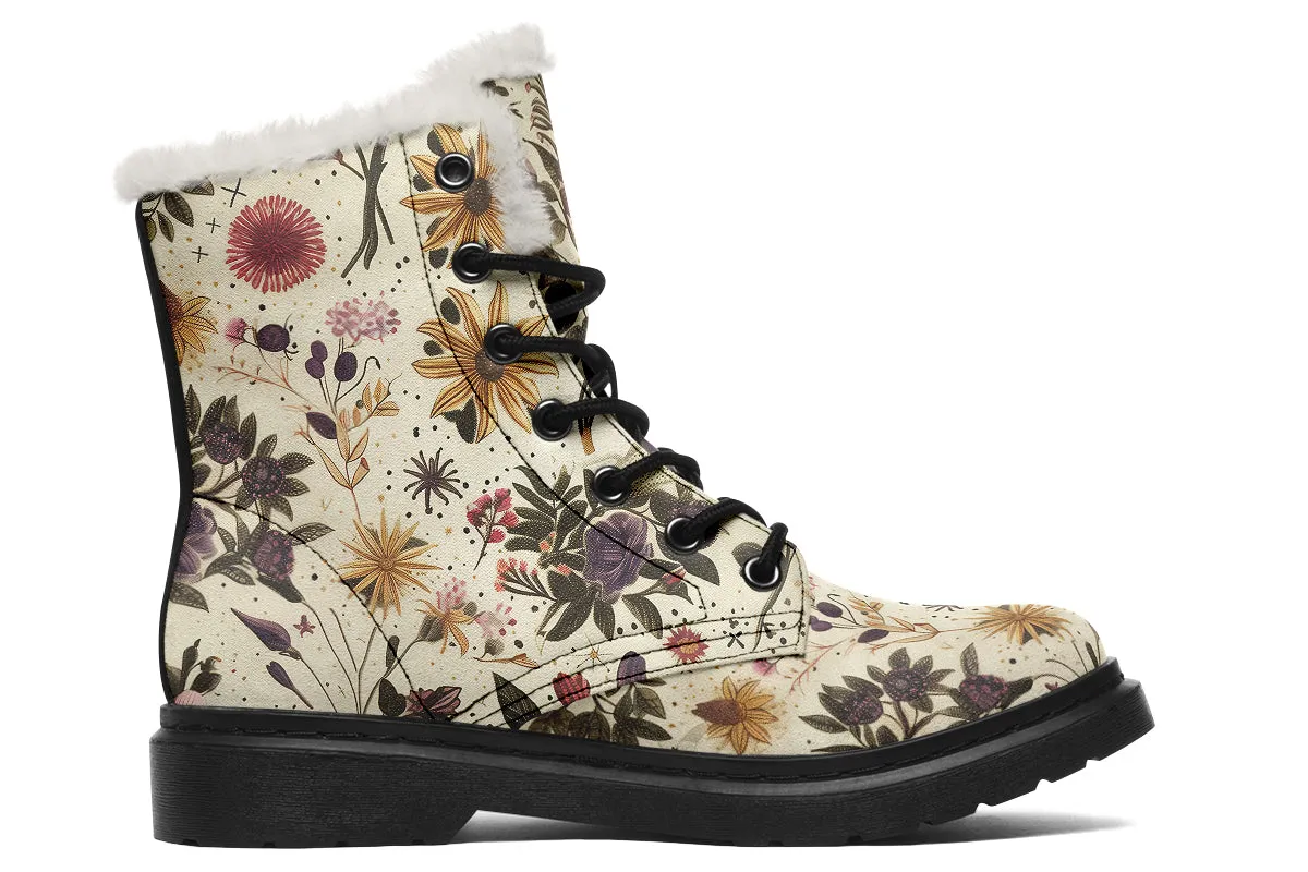 Enchanted Blossoms Winter Boots - Warm Micro-Suede Doc-Style Boots Lined with Vegan Wool