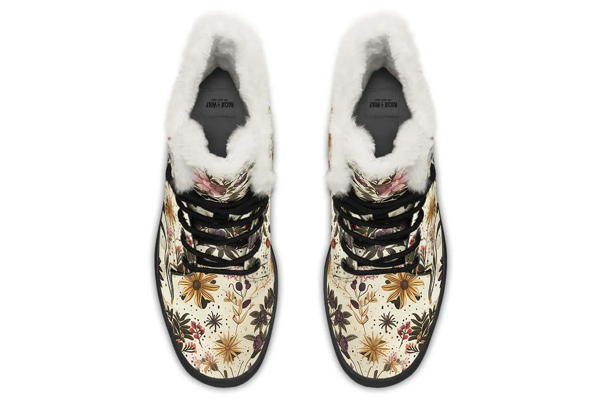 Enchanted Blossoms Winter Boots - Warm Micro-Suede Doc-Style Boots Lined with Vegan Wool