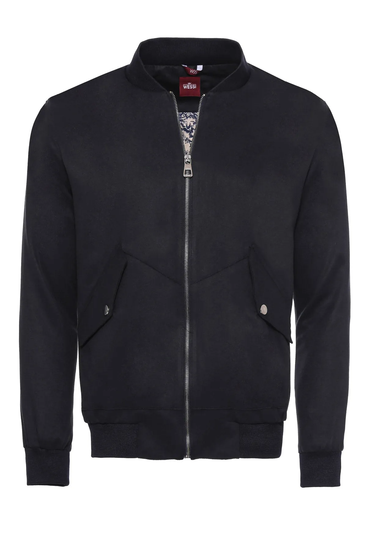 Flap Pockets Suede Black Men Bomber Coat - Wessi