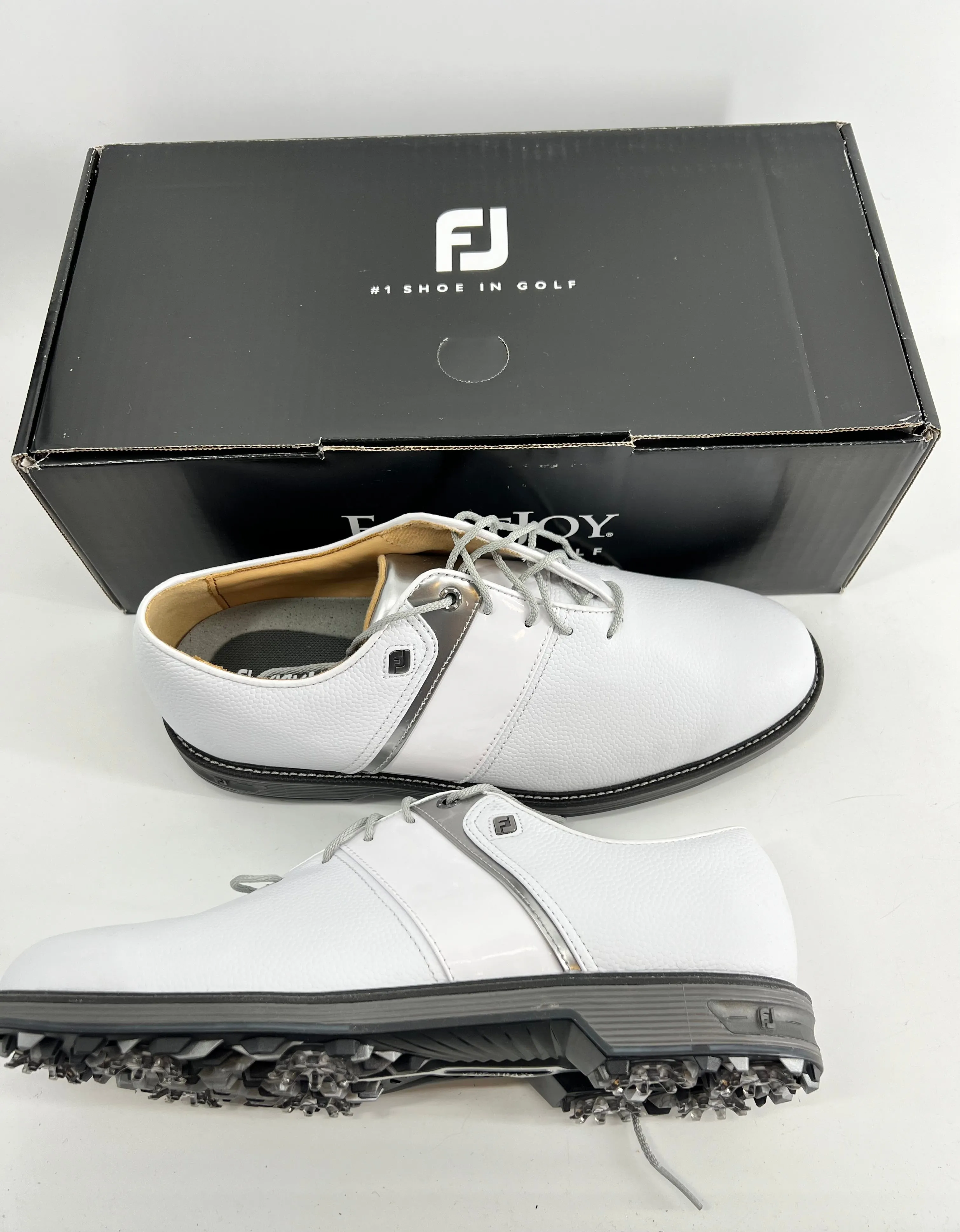 Footjoy Myjoys Premiere Series Packard Golf Shoes White Silver 9.5 XW