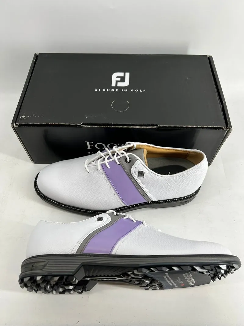 Footjoy Myjoys Premiere Series Packard Spikeless Golf Shoes White Purple 10 M