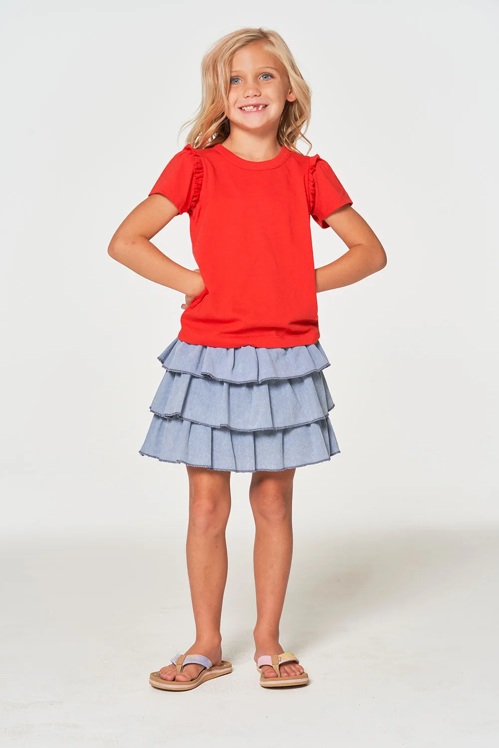 Girls rPET Vintage Jersey Ruffle Puff Sleeve Tee