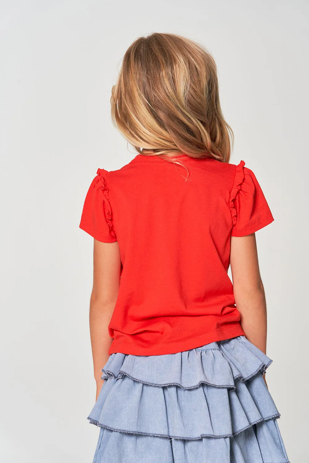 Girls rPET Vintage Jersey Ruffle Puff Sleeve Tee