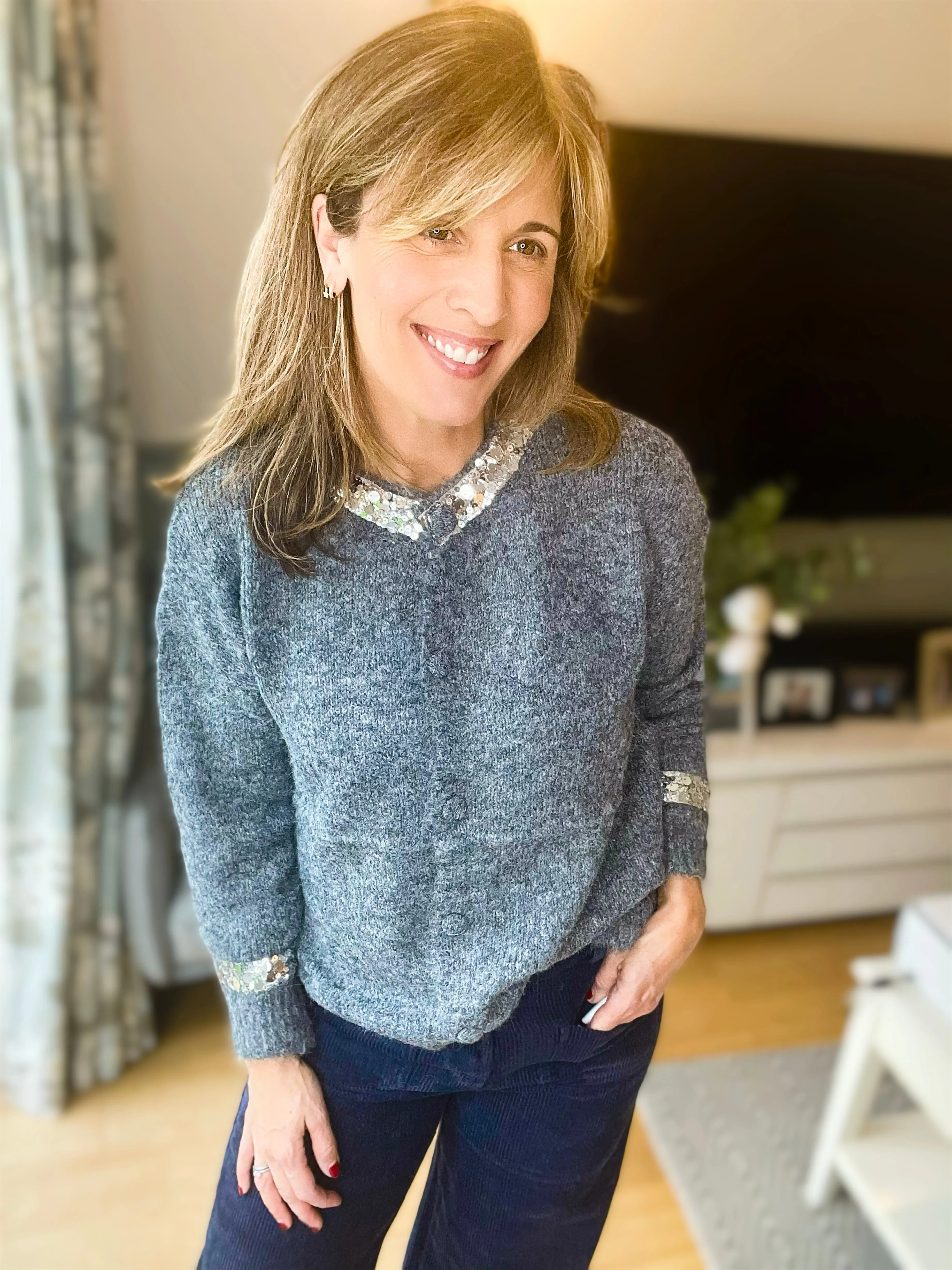 Grey Sequinned Detailed Cardi