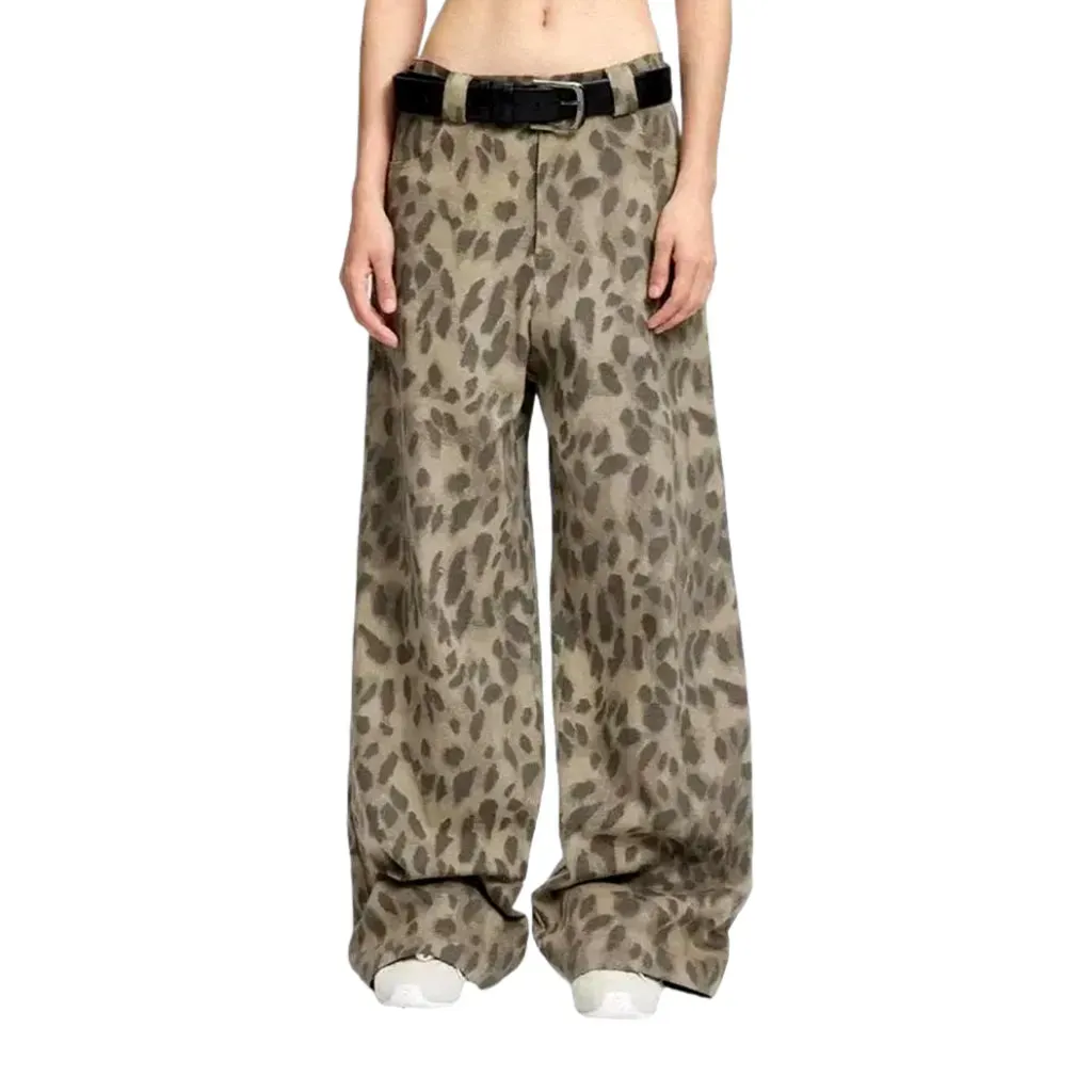 High rise animal print baggy jeans for women