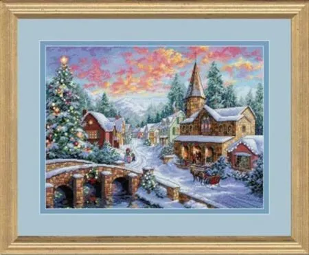 HOLIDAY VILLAGE, Counted Cross Stitch Kit, 16 count dove grey Aida, DIMENSIONS, Gold Collection (08783)