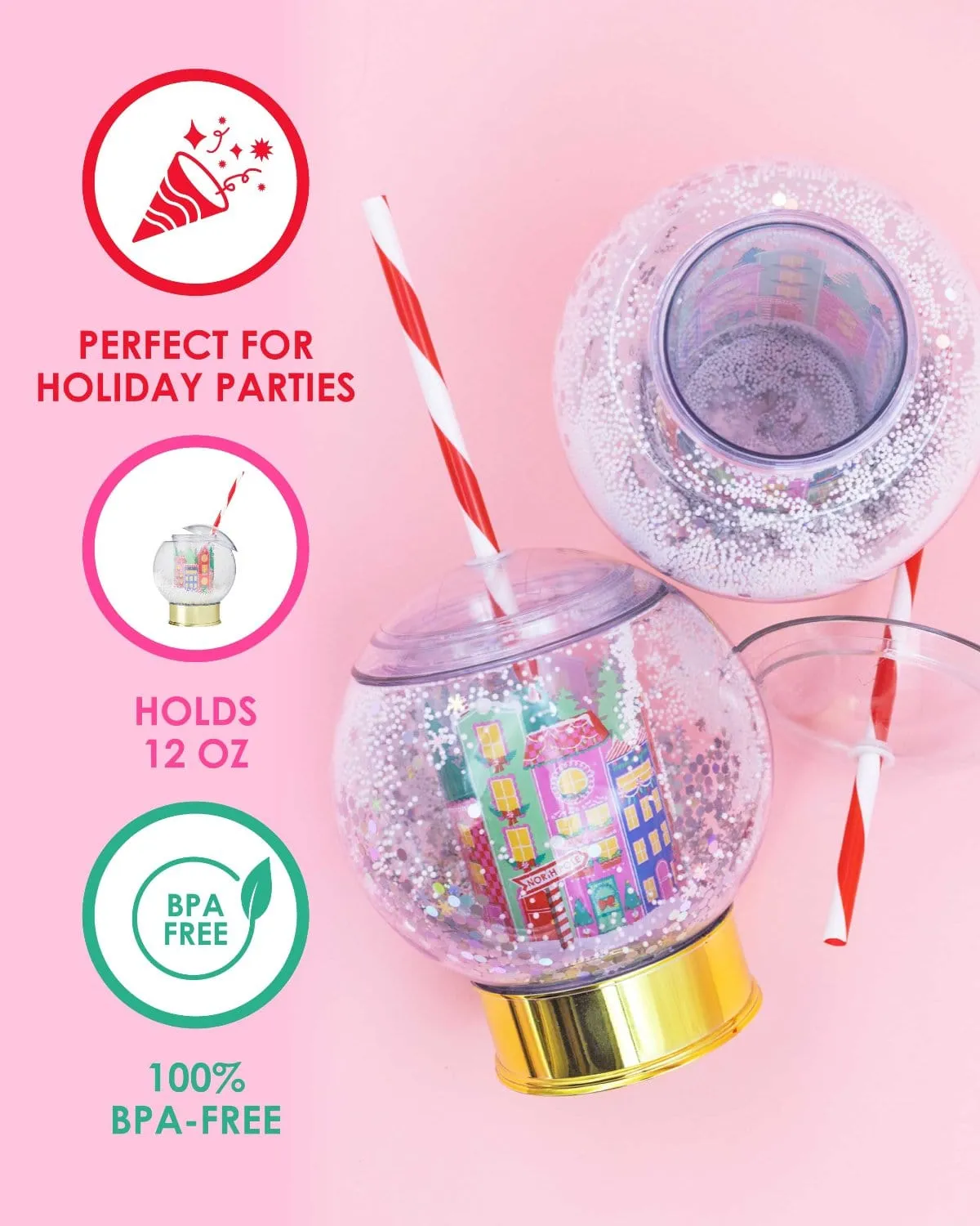 Holiday Village Snow Globe Novelty Sipper