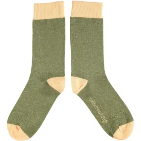 Ladies Khaki & Peach Glitter Organic Cotton Ankle Socks