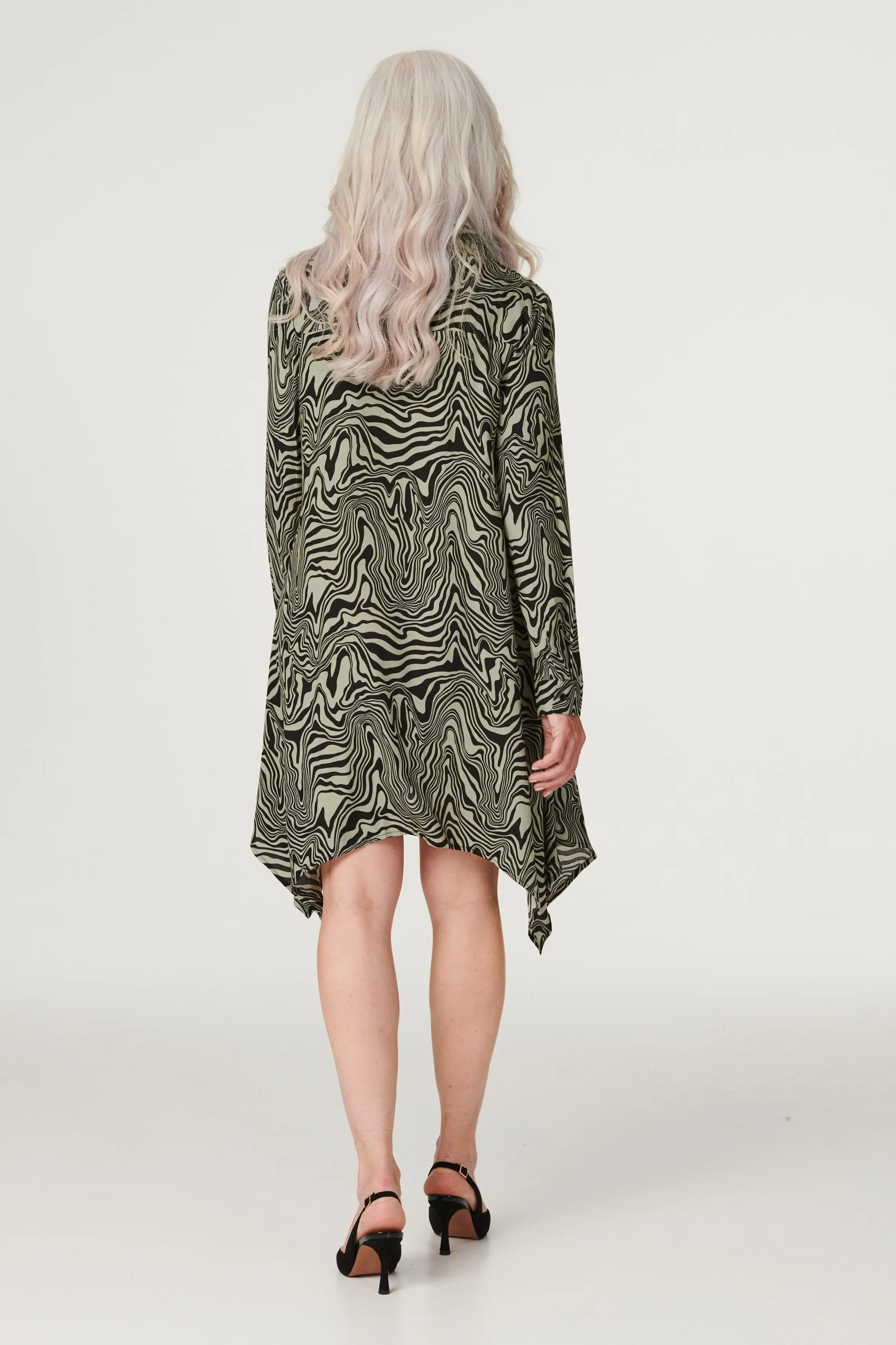 Marble Print Hanky Hem Shirt Dress