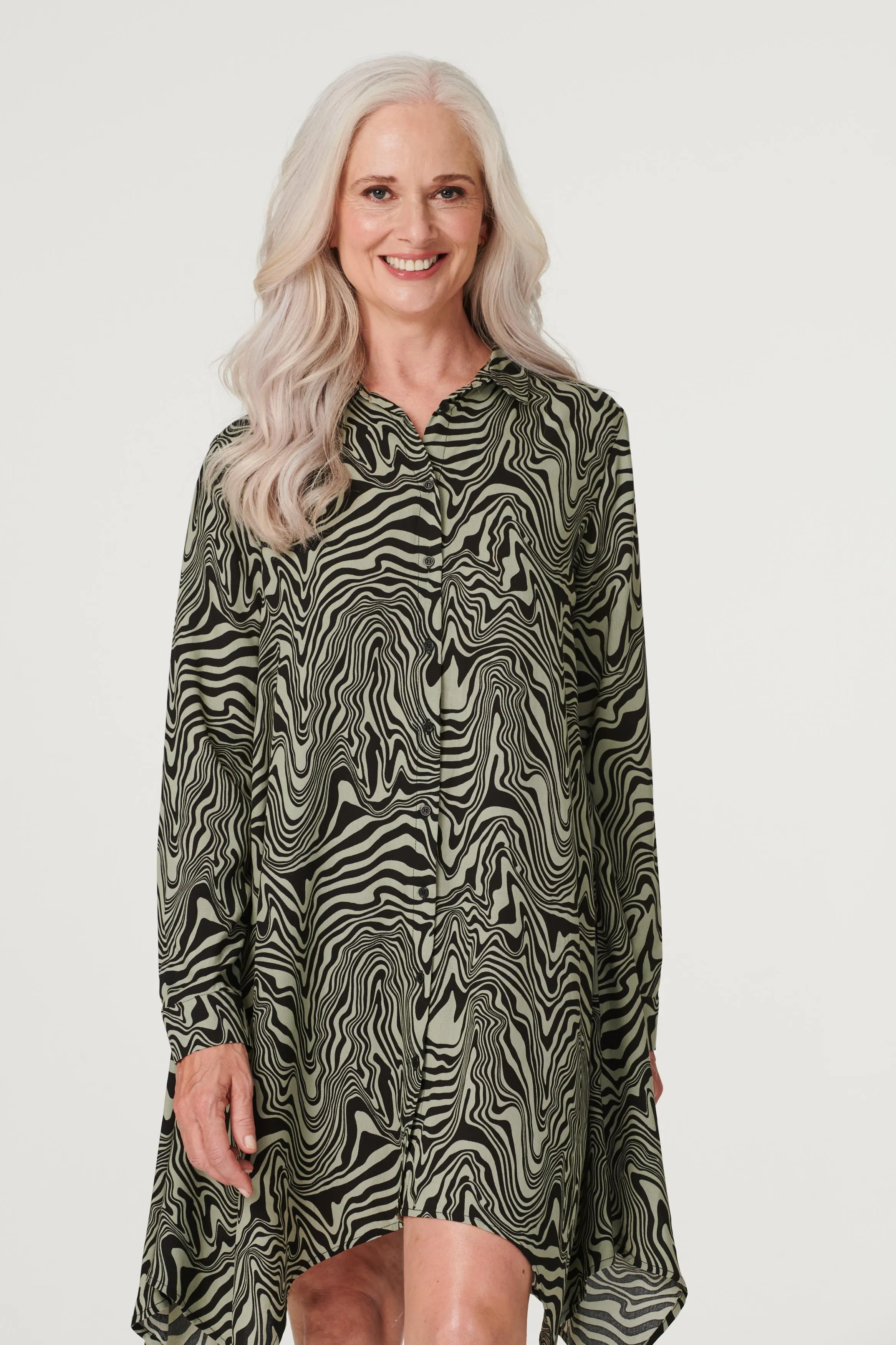 Marble Print Hanky Hem Shirt Dress