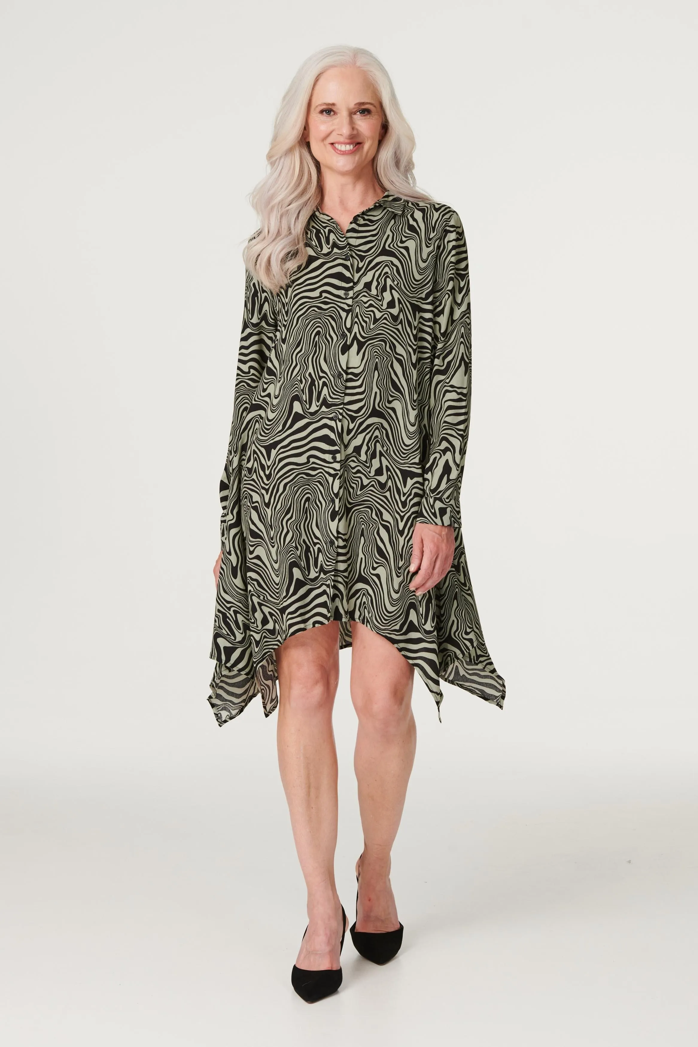 Marble Print Hanky Hem Shirt Dress