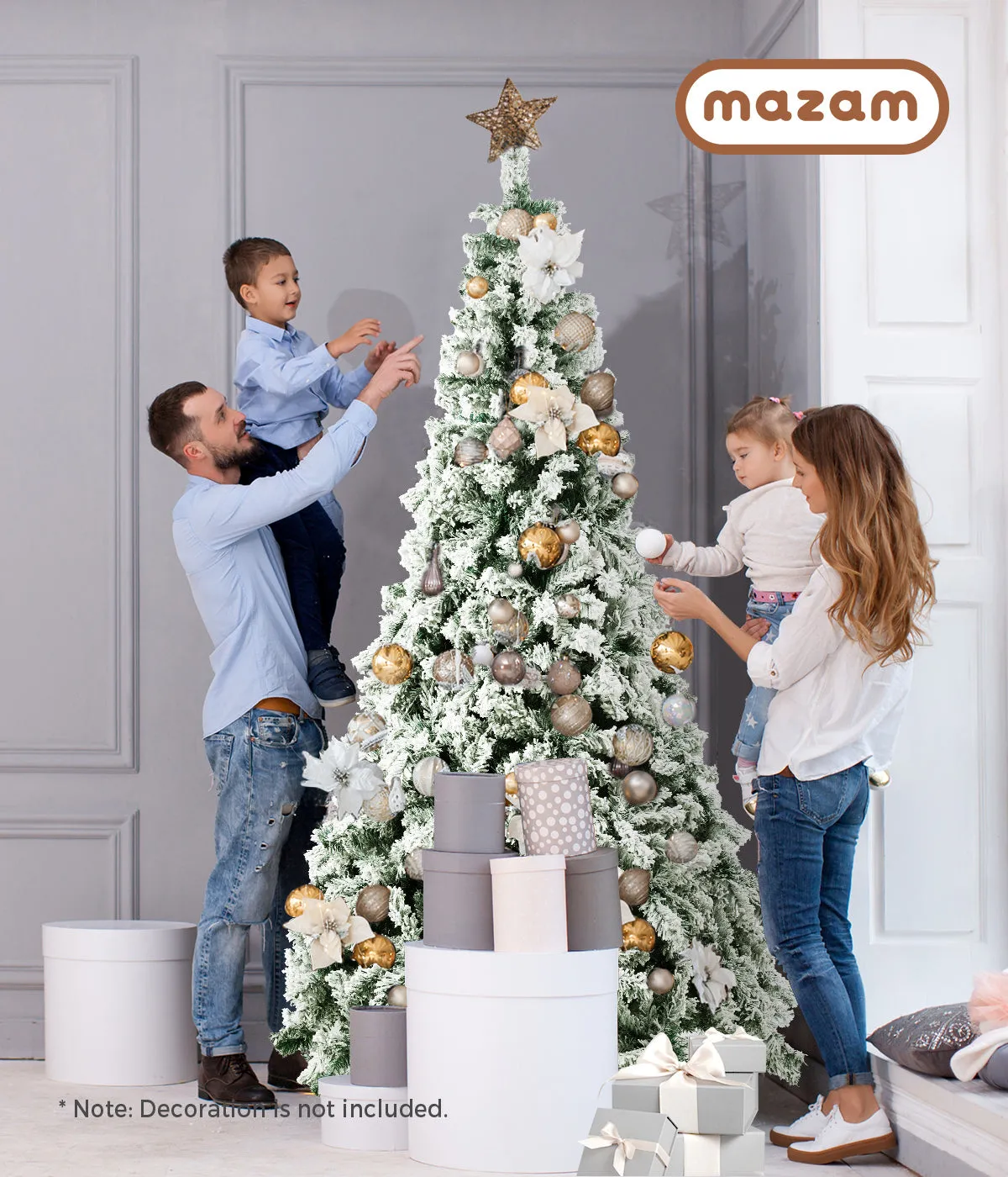 Mazam Christmas Tree 1.8M 6FT Xmas Trees Decorations White Snow Flocked 600 Tips