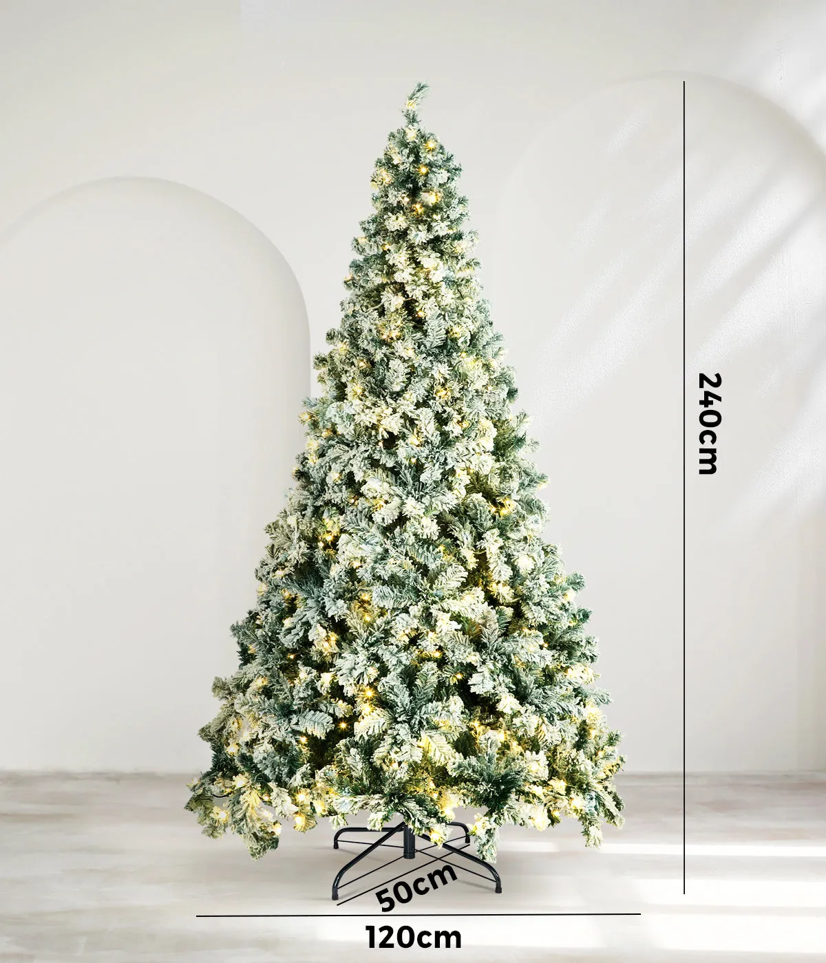 Mazam LED Christmas Tree 2.4M 8FT Xmas Trees White Snow Flocked Decorations