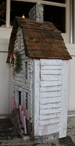 Meeting House showing Clapboard Siding with Candles Lights Up