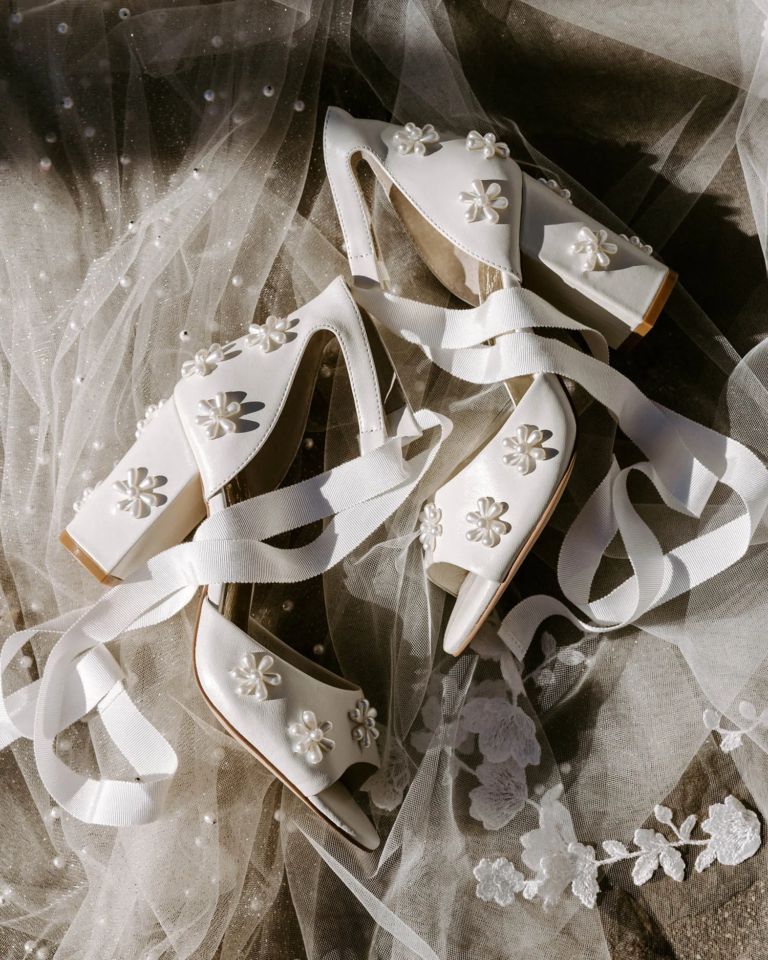 MELODY - IVORY LEATHER PEARL FLOWER BRIDAL SHOES