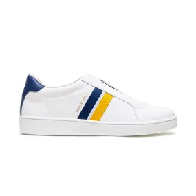 Men's Bishop White Blue Yellow Leather Sneakers 01742-053