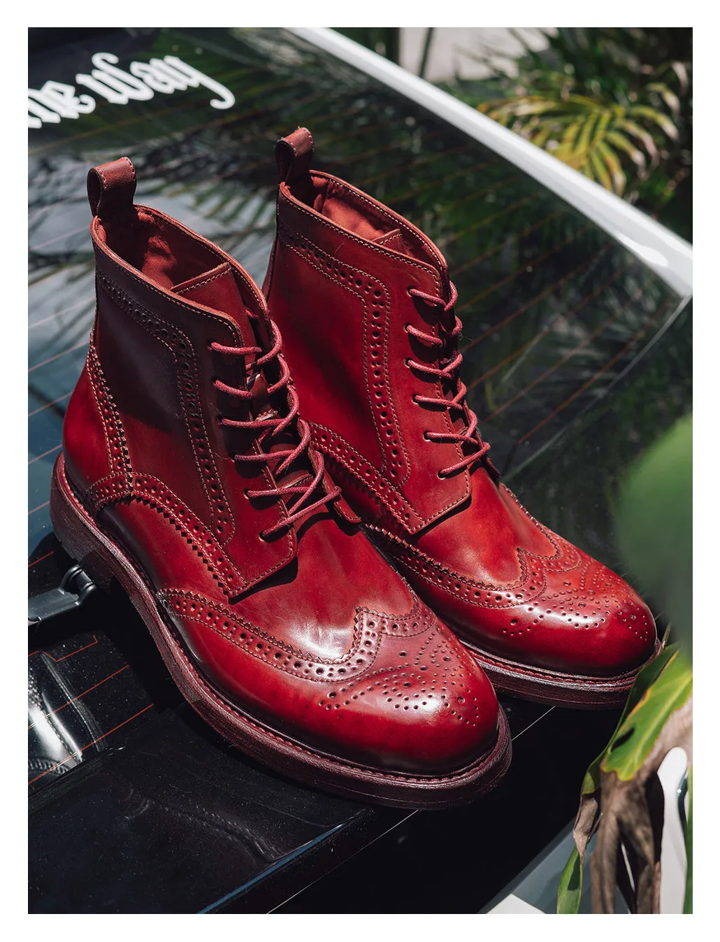 Men's Brogue Dress Boots Burgundy