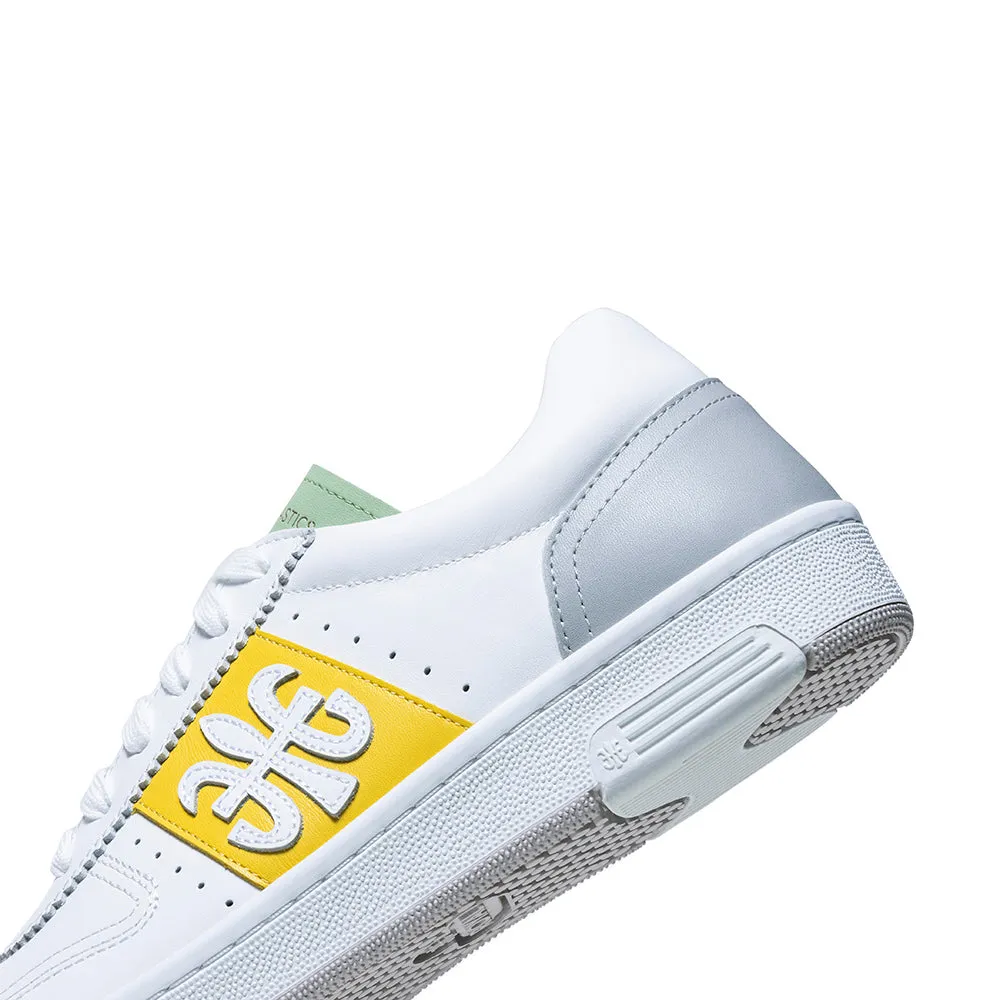 Men's Dreamer White Yellow Green Logo Leather Sneakers 08121-043